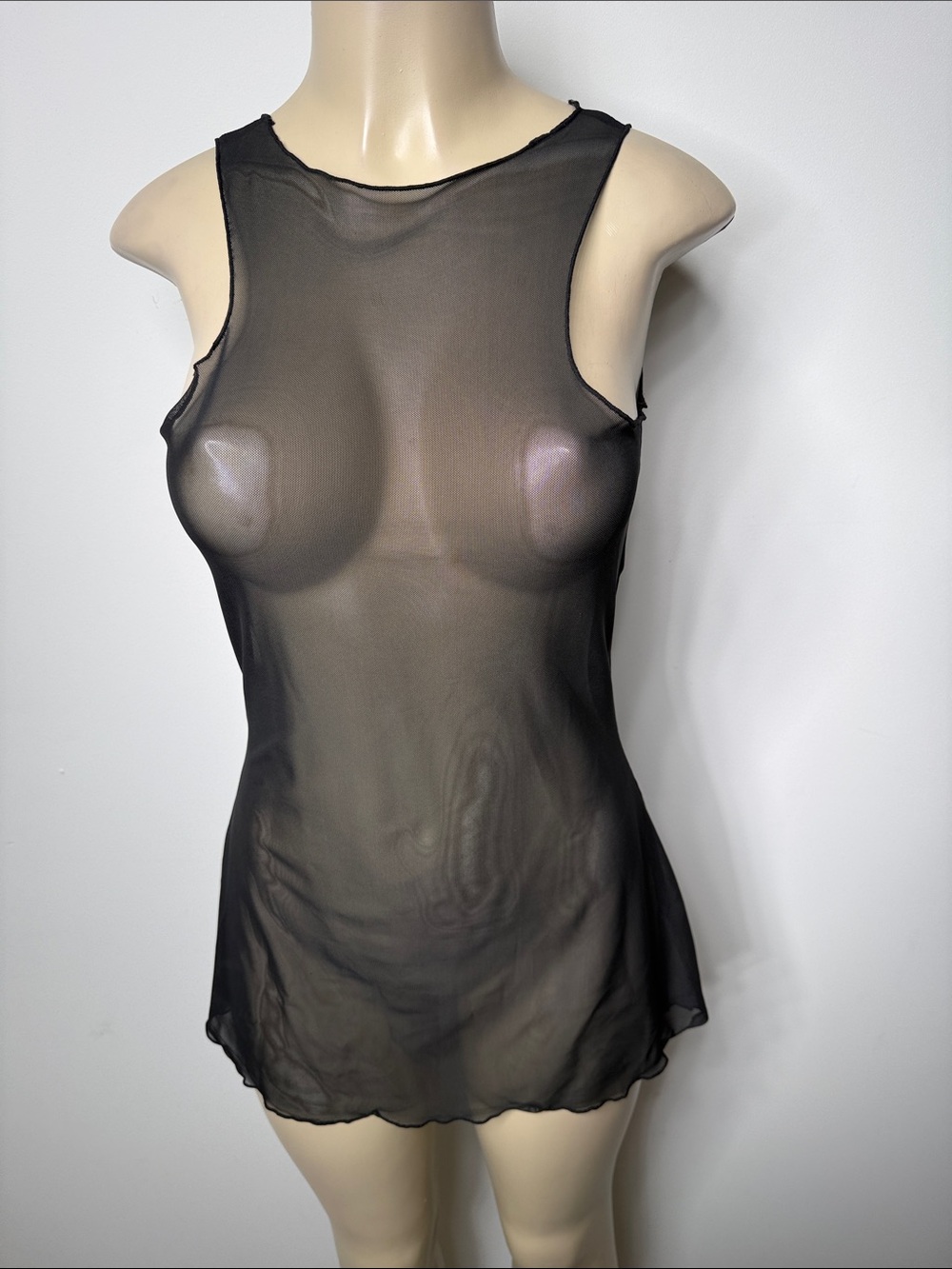 SHEIN Black Sheer Mesh Sleeveless Swim Coverup Tank